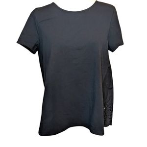 NWT Ann Taylor Black Relax Fit Floral Eyelet Tee Size M